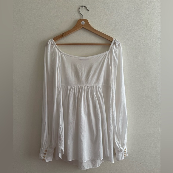 NWT Rebecca Taylor bow tunic top white 8 flower button - Picture 2 of 6